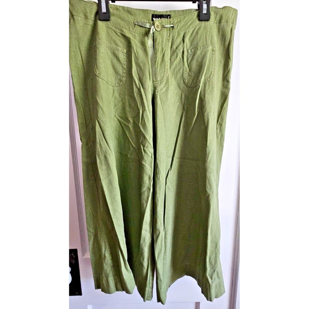 wet seal Women Sz 7 Linen rayon blend wide leg cropped pants low rise